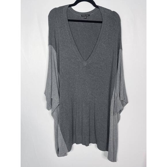 Eileen Fisher XLarge XL Two Tone Gray Colorblock Tunic Sweater VNeck Stretch - Picture 1 of 10